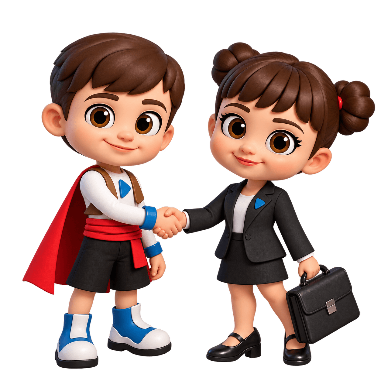 Two animated characters shaking hands