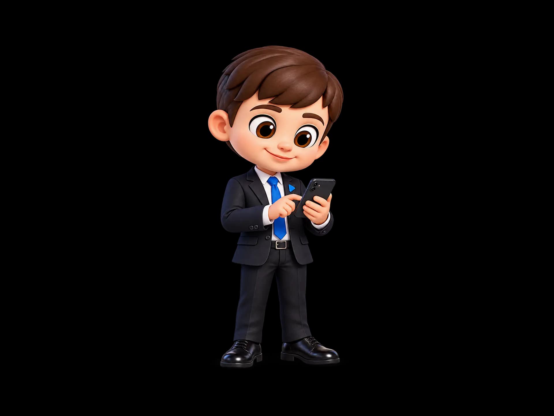 An animated businessman using his phone